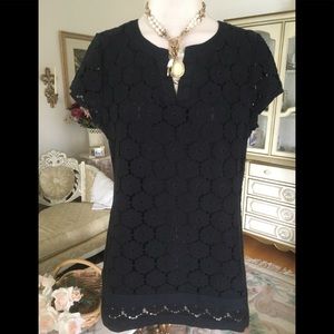 NWOT Isaac Mizrahi pretty black lace top size L. B:804-4. 7/17/26
